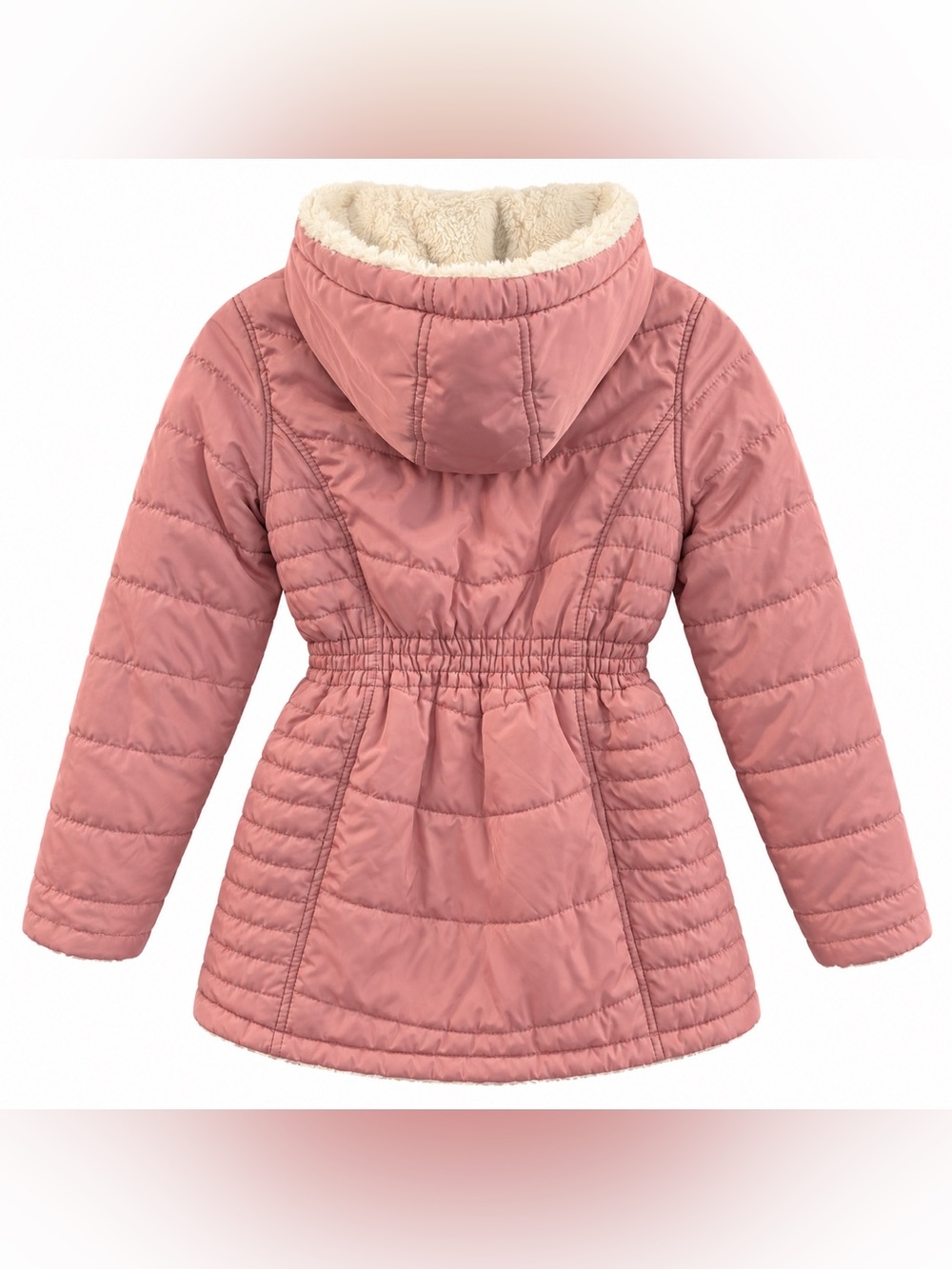 DKNY Girls 10/12 Reversible Pink Puffer Ivory Faux Fur Hooded Jacket - Picture 4 of 8